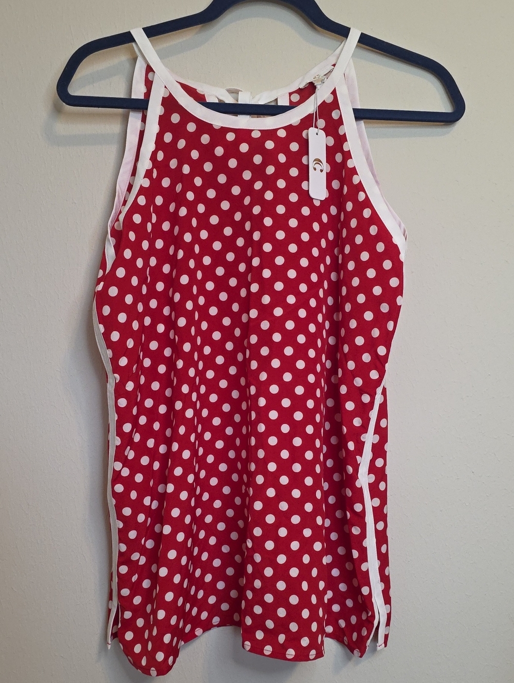 C Red Polka Dot Women's Tank with White Trim